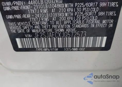 2018 Subaru Forester 2.5I Premium из США, поврежденный, VIN JF2SJAECXJG572573